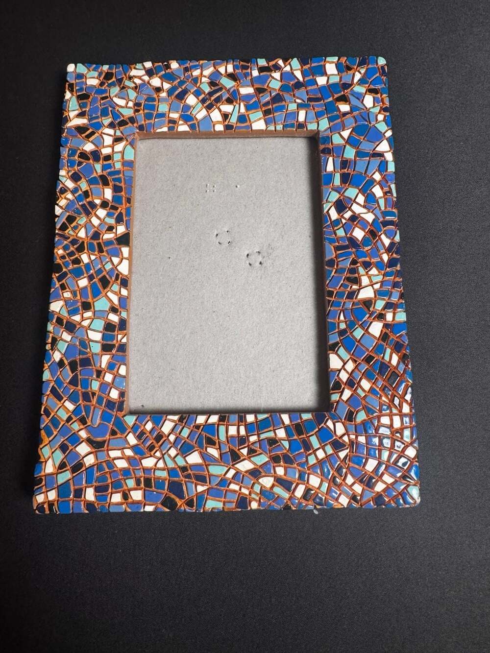 Handmade Blue, White and Black Glass Mosaic Photo Frame